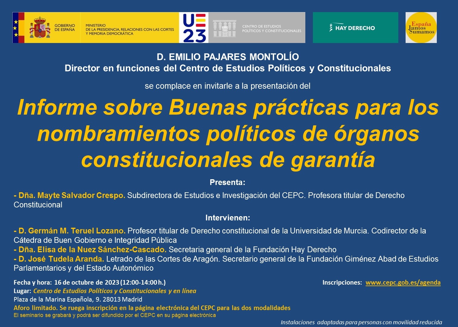  Presentación del "Informe sobre Buenas prácticas para los nombramientos políticos de órganos constitucionales de garantía"