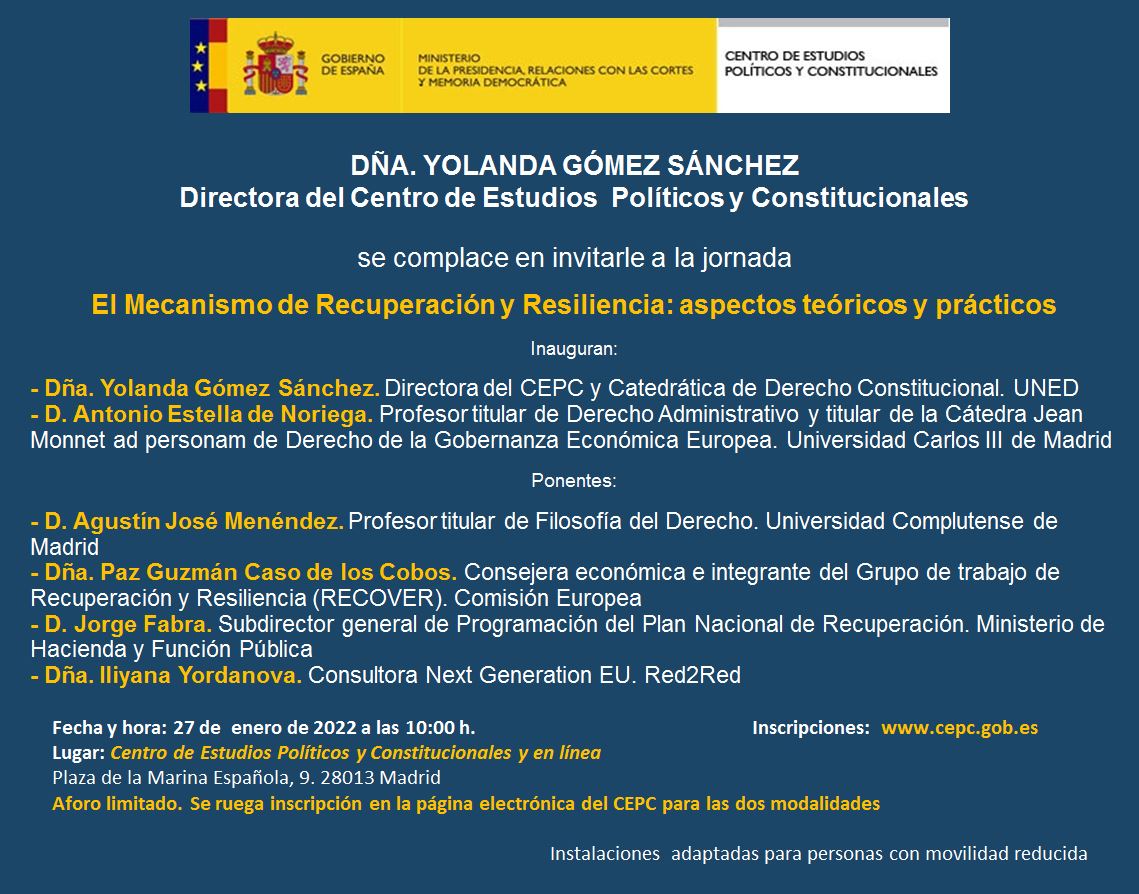  jornada "El Mecanismo de Recuperación y Resiliencia: aspectos teóricos y prácticos"