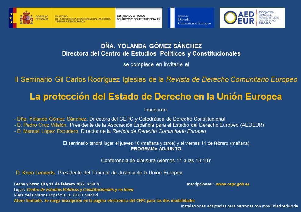 Invitación II Seminario Gil Carlos Rodríguez Iglesias de la Revista de Derecho Comunitario Europeo